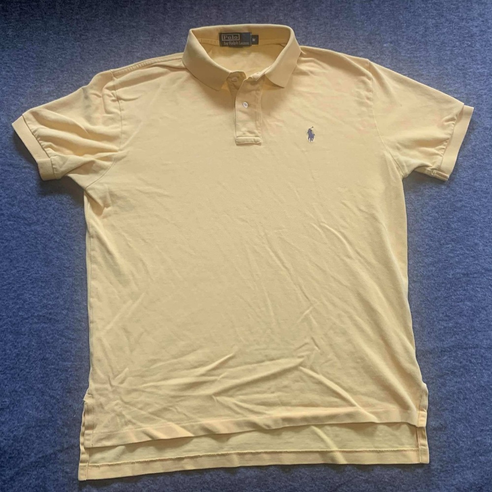 Vintage Polo Ralph Lauren Polo Shirt Mens Medium Yellow Short Sleeve 100% Cotton